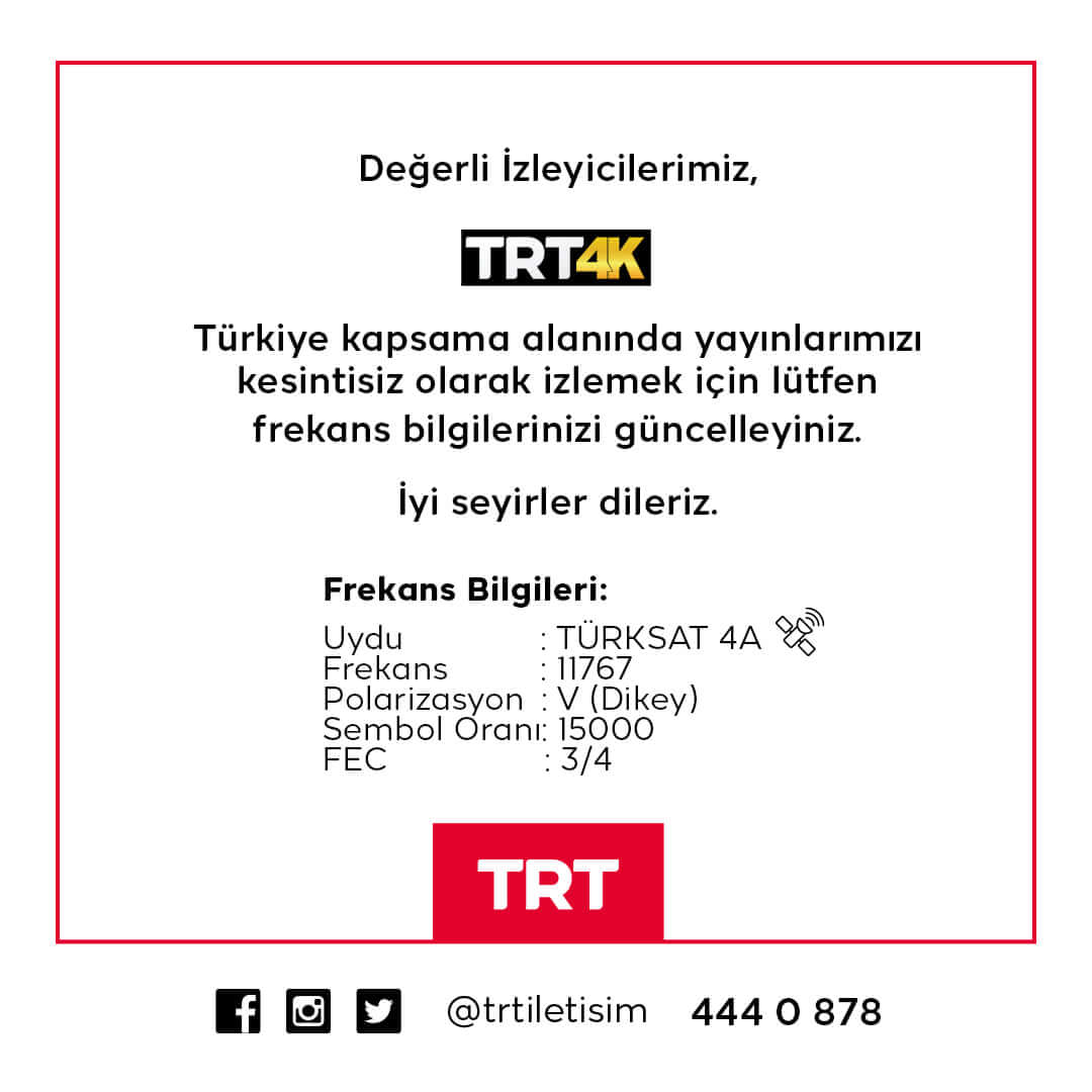 TRT 4K yeni Frekansı 2022 2