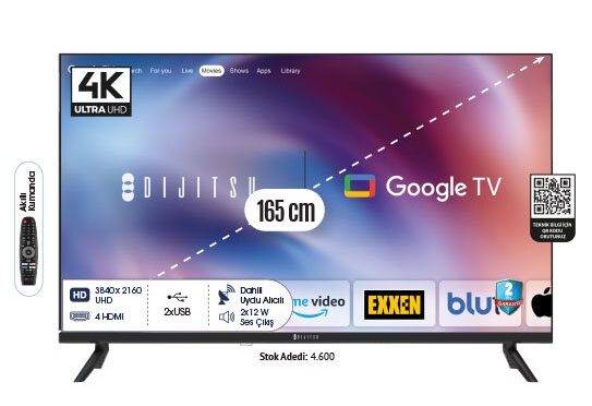 65 İNÇ UHD GOOGLE TV 65DG22000